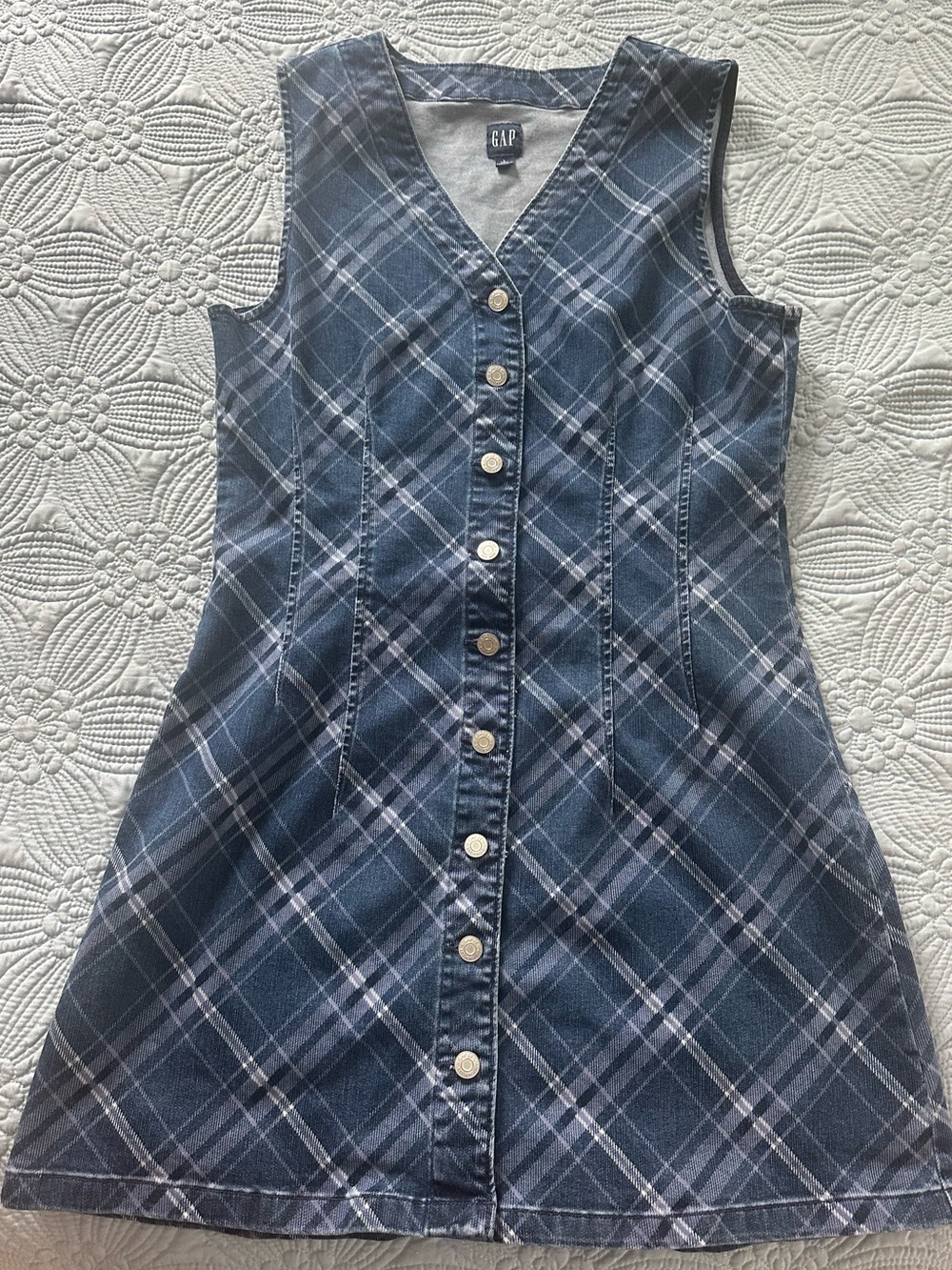 GAP Denim Plaid Button-Front Dress